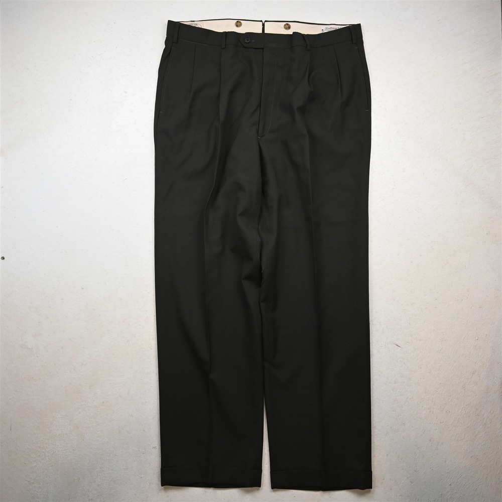 Vtg USA Made Majer 36x32 Olive Green 100% Wool Pleated Cuffed High Waist Pants